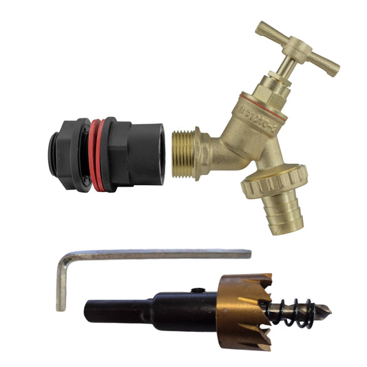 Water Butt Set ½″ with Drill Bit and Brass Tap