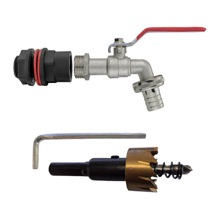 Water Butt Connector Kit ½" with Lever Handle Tap & Drill Bit