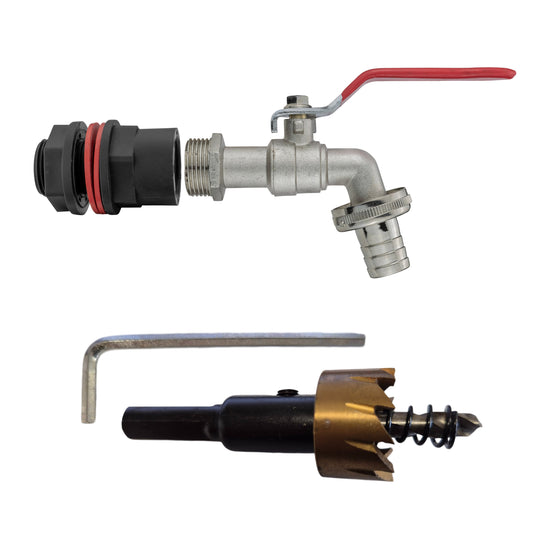 Water Butt Connector Kit ½" with Lever Handle Tap & Drill Bit