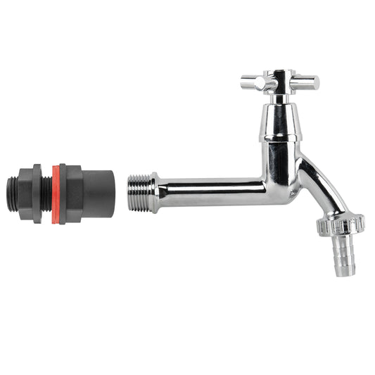 1/2″ Water Butt Set with Extended Chrome-Plated Brass Tap and 1/2″ Hose Tail