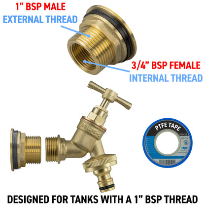 1" Water Butt Fitting Set with Brass Click-Lock Tap and Hole Saw Bit