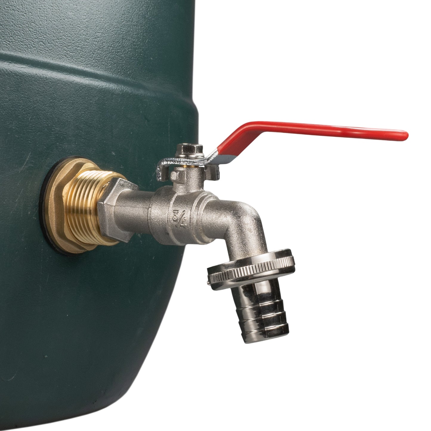 1" Brass Water Butt Fitting Set with Hose Barb Lever Tap & Hole Saw