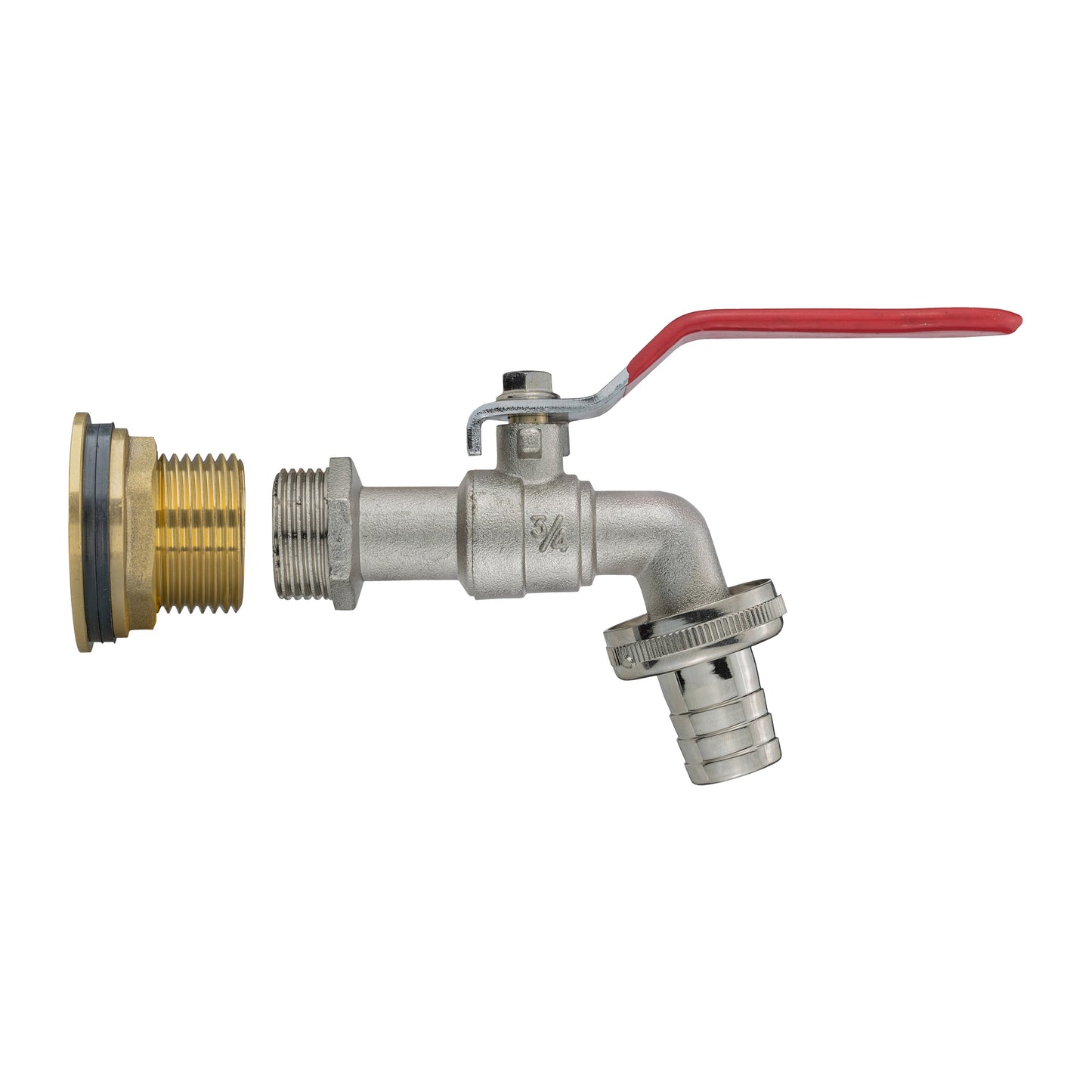 1" Brass Water Butt Fitting Set with Hose Barb Lever Tap & Hole Saw