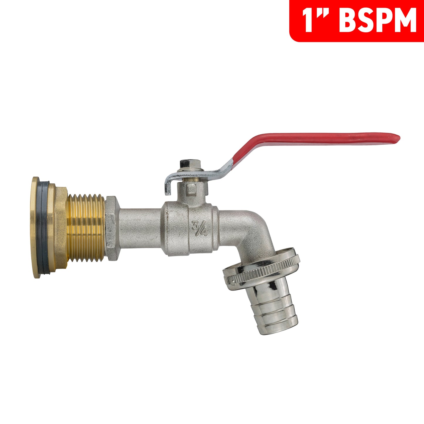 1" Brass Water Butt Fitting Set with Hose Barb Lever Tap & Hole Saw