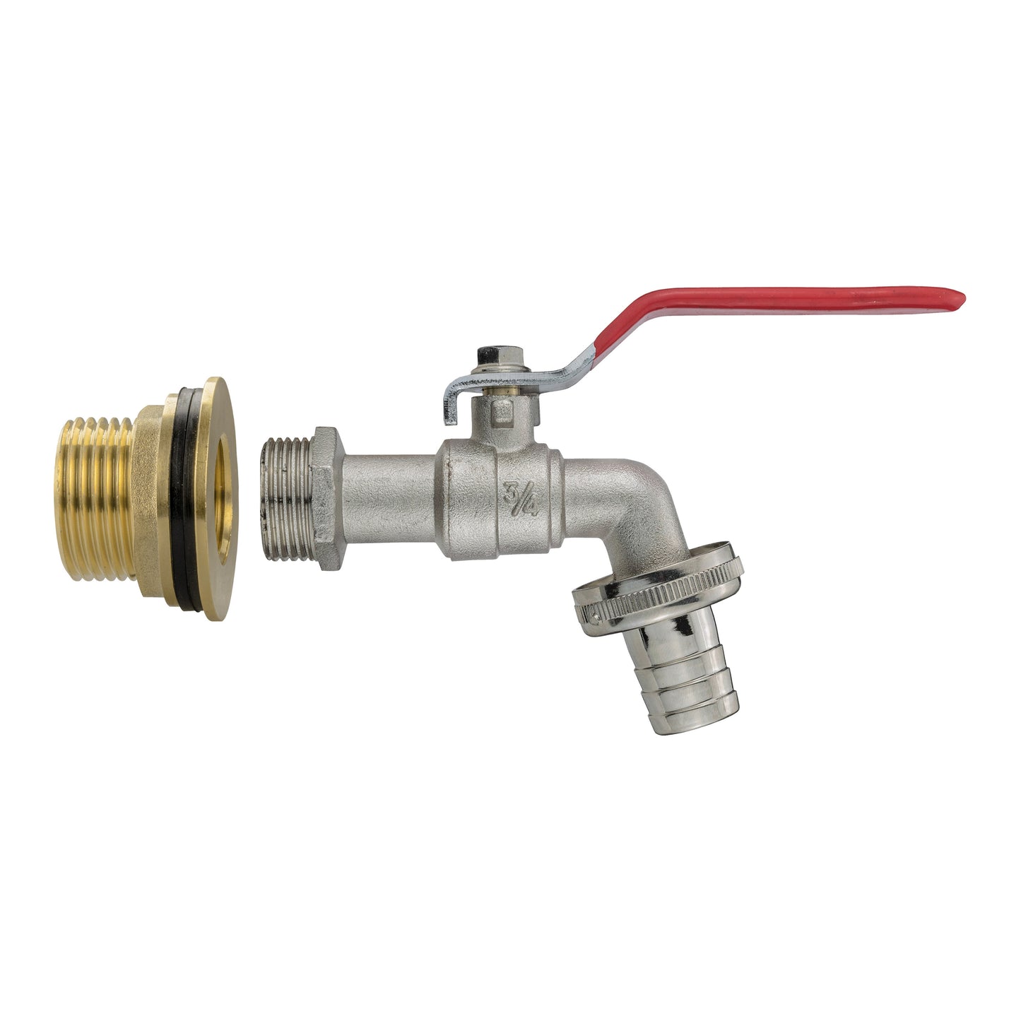 1" Brass Water Butt Fitting Set with Hose Barb Lever Tap & Hole Saw
