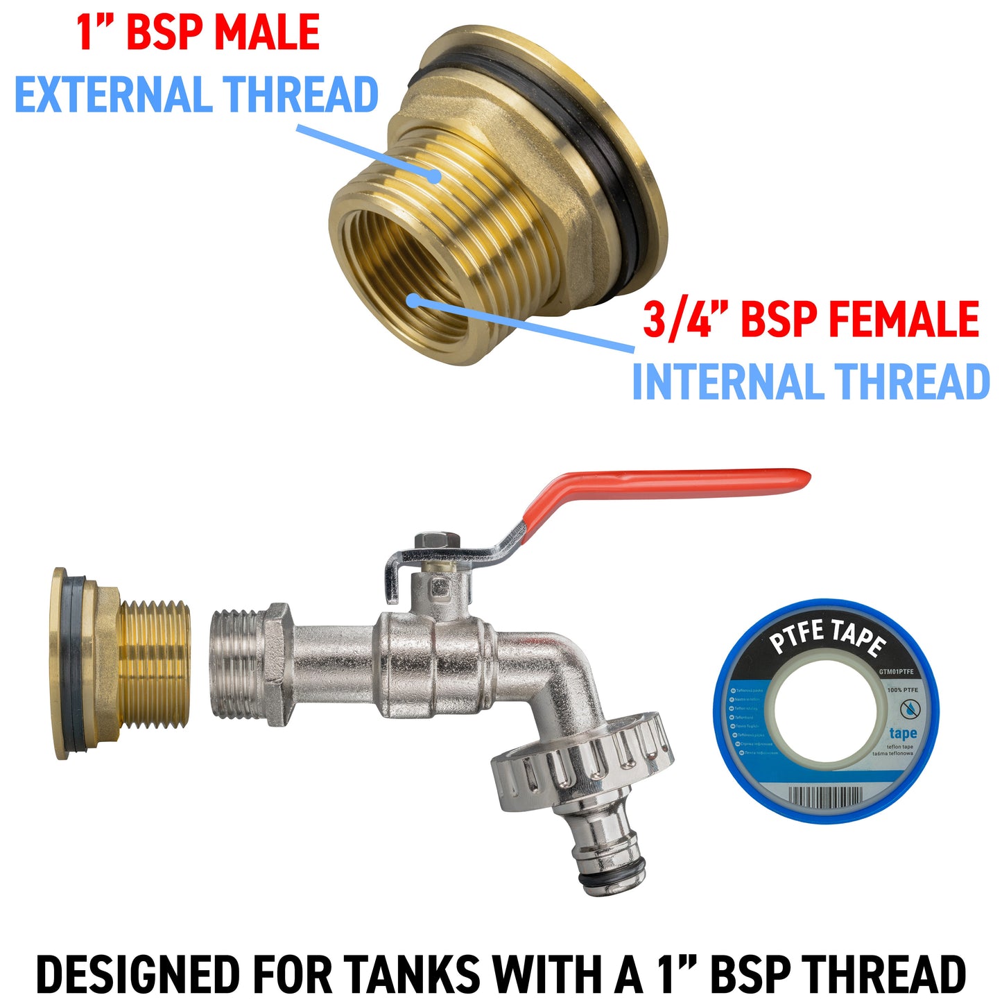 1" Brass Water Butt Set with Lever-Operated Quick Connect Tap & Hole Saw