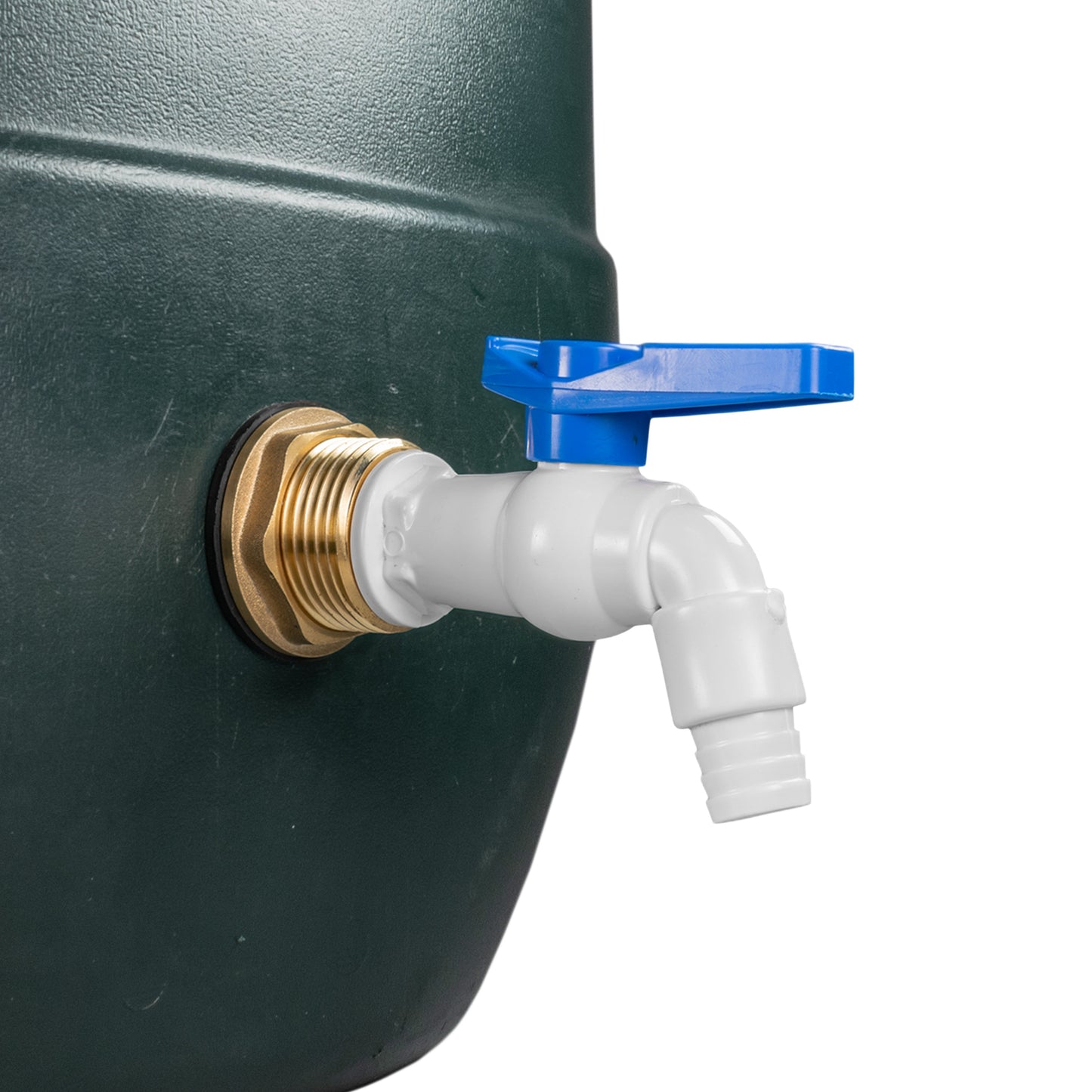 1" Water Butt Brass Fitting Set with White Plastic Tap & Drill Bit