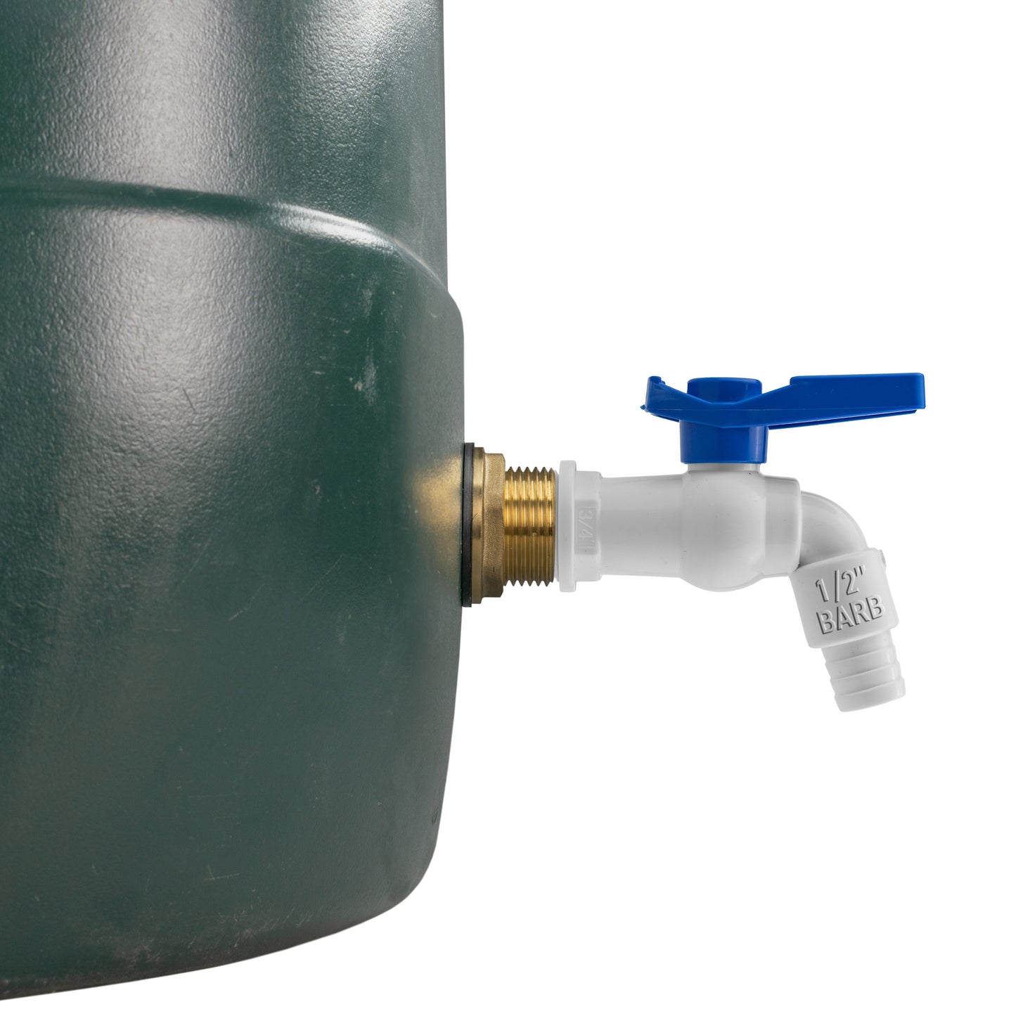 1" Water Butt Brass Fitting Set with White Plastic Tap & Drill Bit