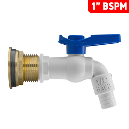 1” Water Butt Brass Set Including White PVC Garden Tap