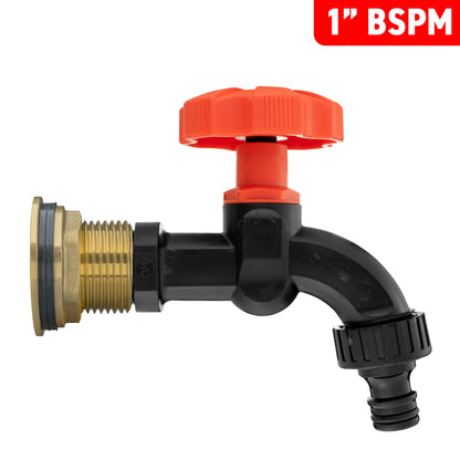 1’’ Water Butt Brass Set with Black Garden Tap & Hole Saw Cutter