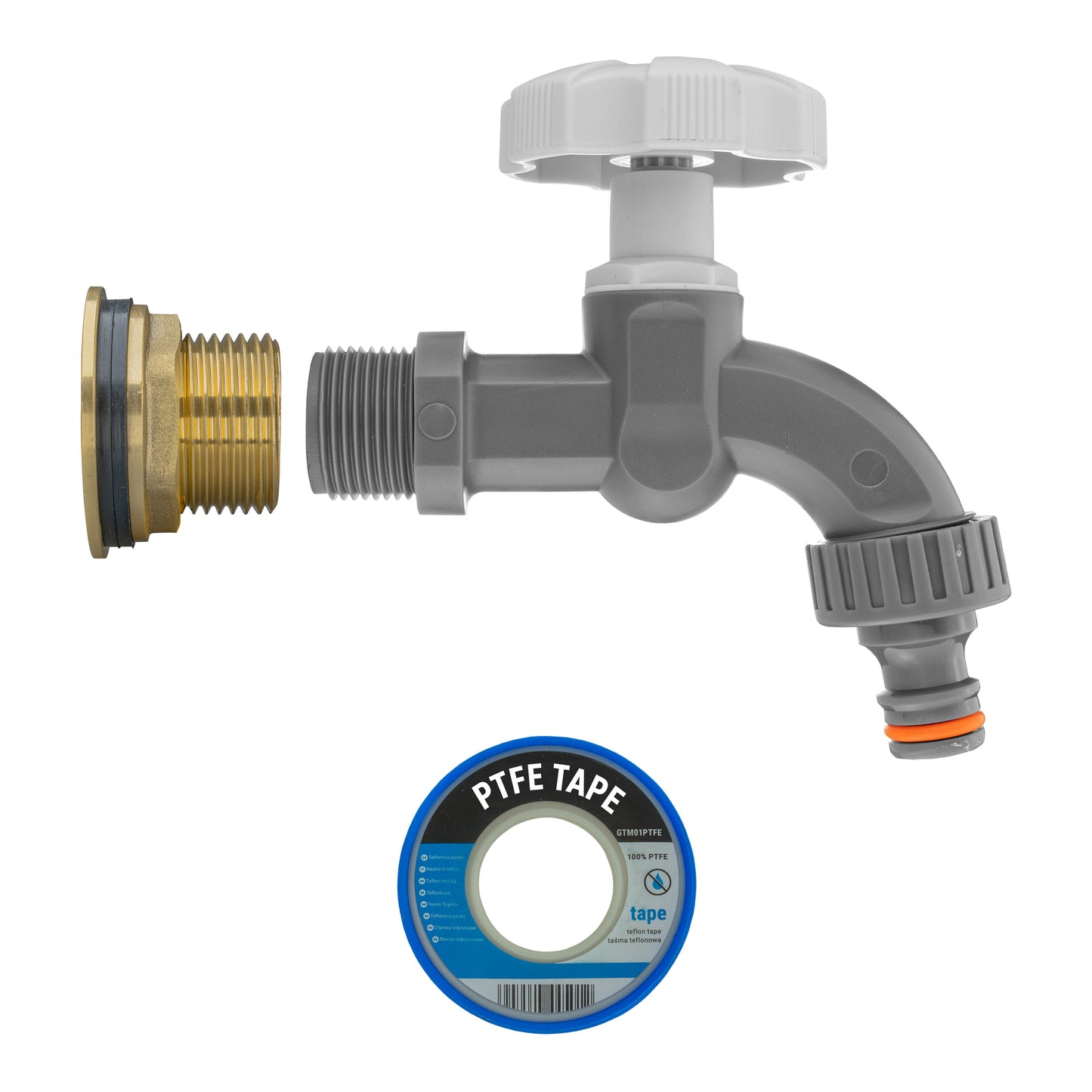 1’’ Water Butt Brass Set with Grey Garden Tap & Hole Saw Cutter