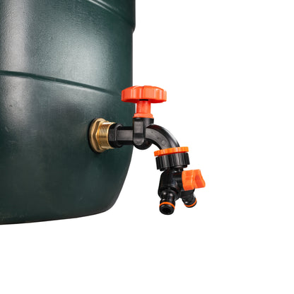 1’’ Water Butt Brass Set with Black Dial Tap, Dual Outlet Splitter & Drill Bit