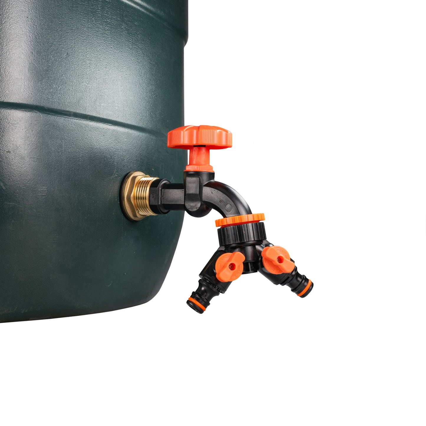 1’’ Water Butt Brass Set with Black Dial Tap, Dual Outlet Splitter & Drill Bit