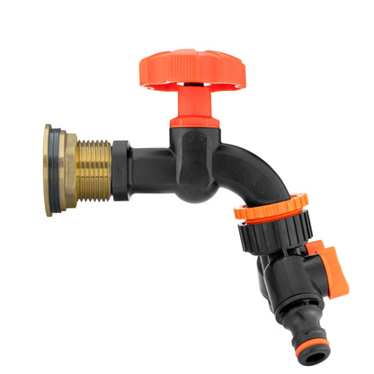 1’’ Water Butt Brass Set with Black Dial Tap, Dual Outlet Splitter & Drill Bit