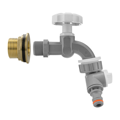 1’’ Water Butt Brass Set with Grey Dial Tap, Dual Outlet Splitter & Drill Bit