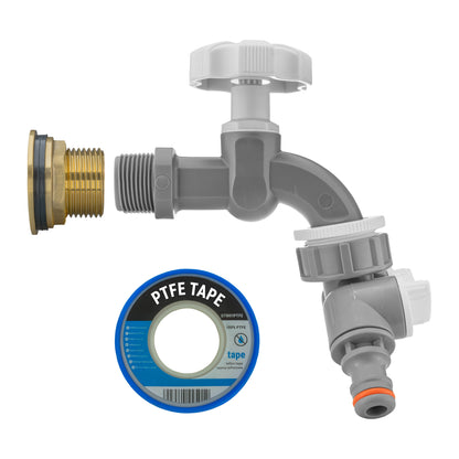 1’’ Water Butt Brass Set with Grey Dial Tap, Dual Outlet Splitter & Drill Bit
