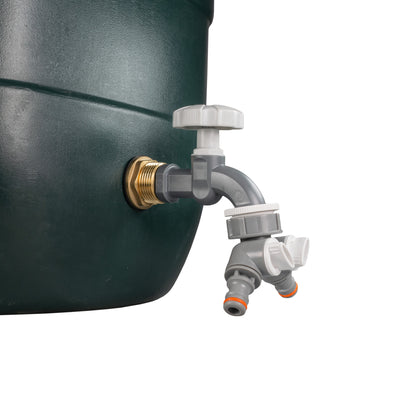 1’’ Water Butt Brass Set with Grey Dial Tap, Dual Outlet Splitter & Drill Bit