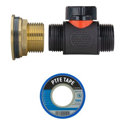 1’’ Brass Water Butt Fitting Set with 3/4" BSP In-Line Valve & Hole Saw Drill Bit