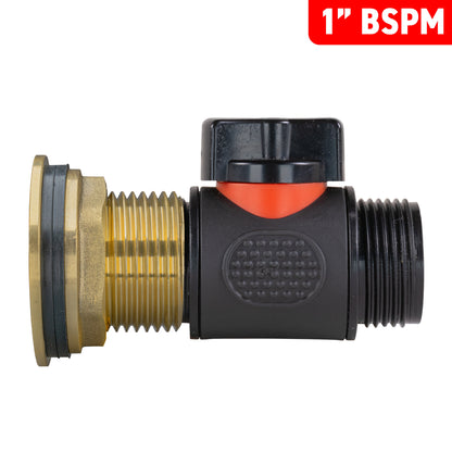 1’’ Brass Water Butt Fitting Set with 3/4" BSP In-Line Valve & Hole Saw Drill Bit