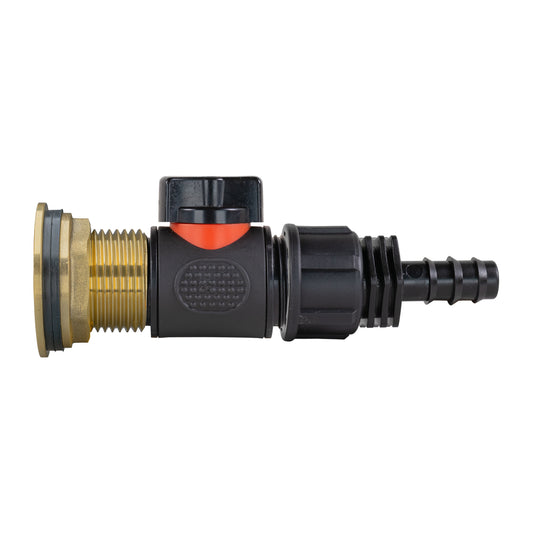 1" Brass Water Butt Set Including Inline Valve & 16mm Barb Connector