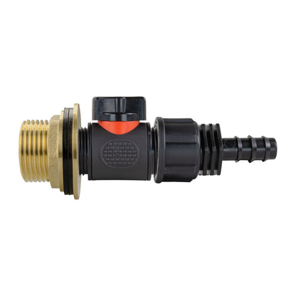 1" Brass Water Butt Set Including Inline Valve & 16mm Barb Connector