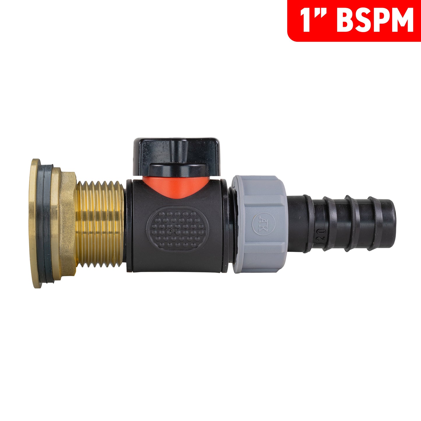 1" Brass Water Butt Set with In-Line Valve, 20mm Hose Barb & Drill Bit
