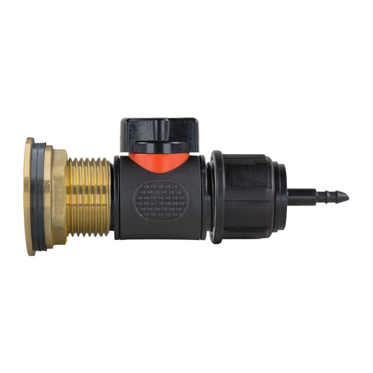 1" Brass Water Butt Set Including Inline Valve & 4mm Barb Connector