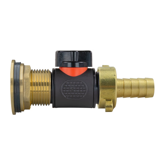 1" Brass Water Butt Set Including Inline Valve & 1/2" Brass Barb Connector