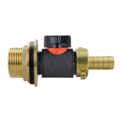 1" Brass Water Butt Set Including Inline Valve & 1/2" Brass Barb Connector