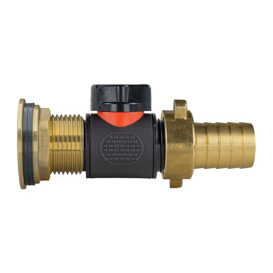 1" Brass Water Butt Set Including Inline Valve & ¾" Brass Barb Connector
