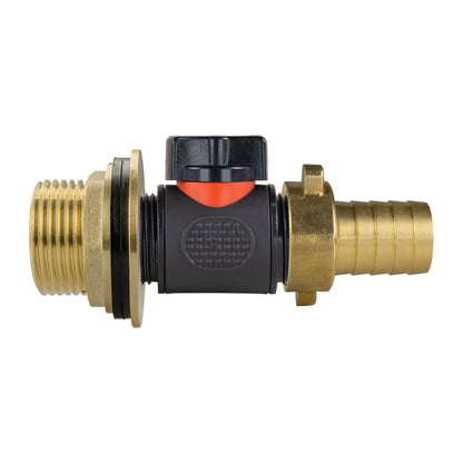 1" Water Butt Brass Set with In-Line Valve, 3/4" Hose Tail Fitting and Hole Saw