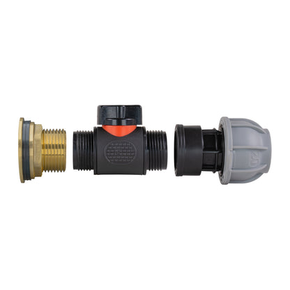 1" Brass Water Butt Set with In-Line Valve, 20mm MDPE Connector and Hole Saw Cutter