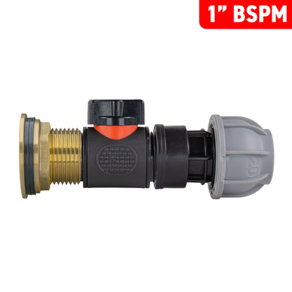 1" Brass Water Butt Set with In-Line Valve, 20mm MDPE Connector and Hole Saw Cutter