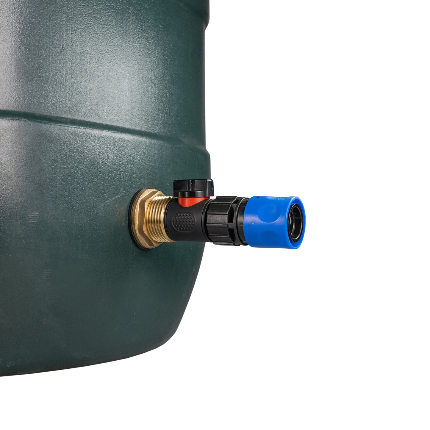 1" Brass Water Butt Fitting Set with In-Line Valve, Blue Female Quick Connector & Drill Bit