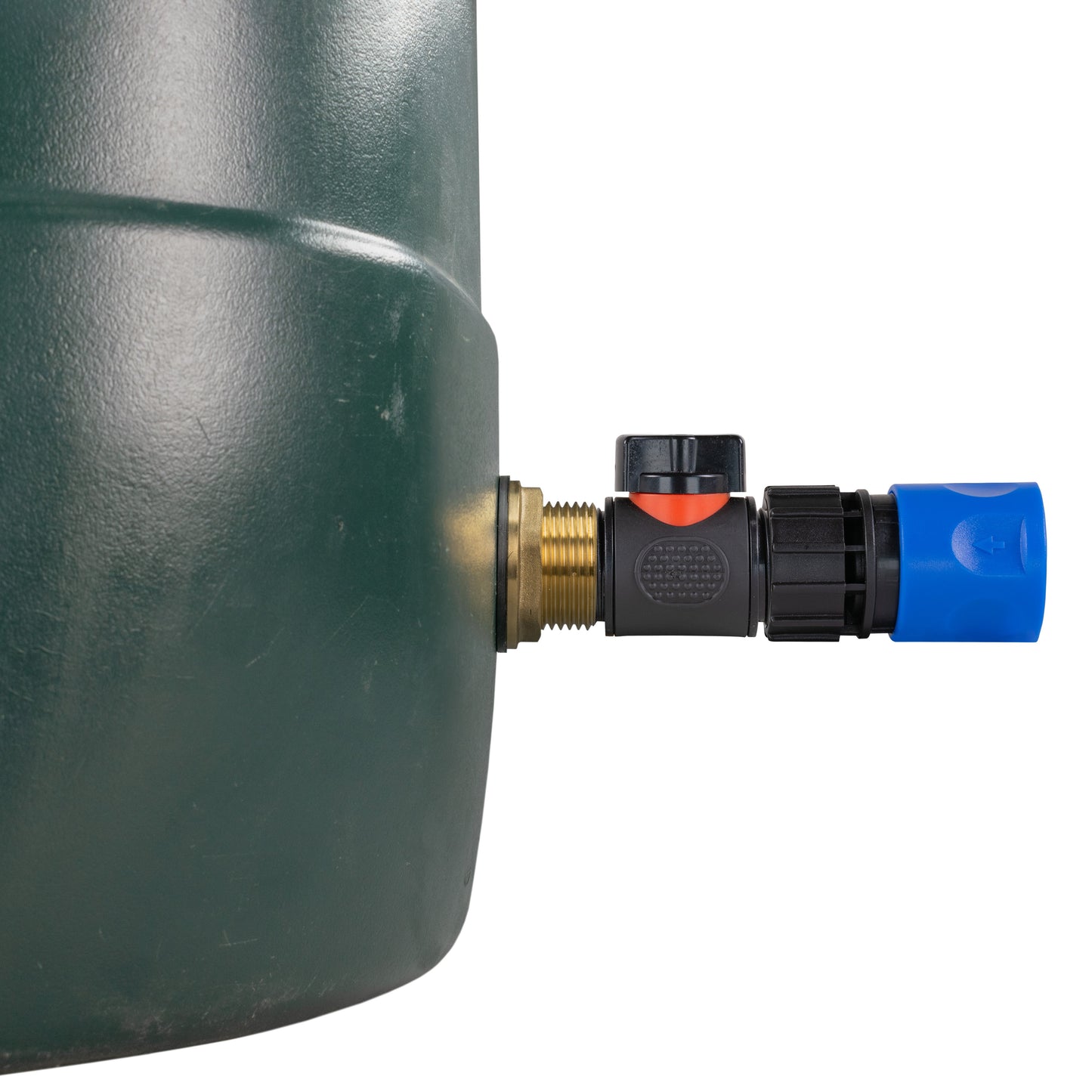 1" Brass Water Butt Fitting Set with In-Line Valve, Blue Female Quick Connector & Drill Bit