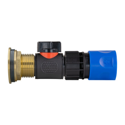 1" Brass Water Butt Fitting Set with In-Line Valve, Blue Female Quick Connector & Drill Bit