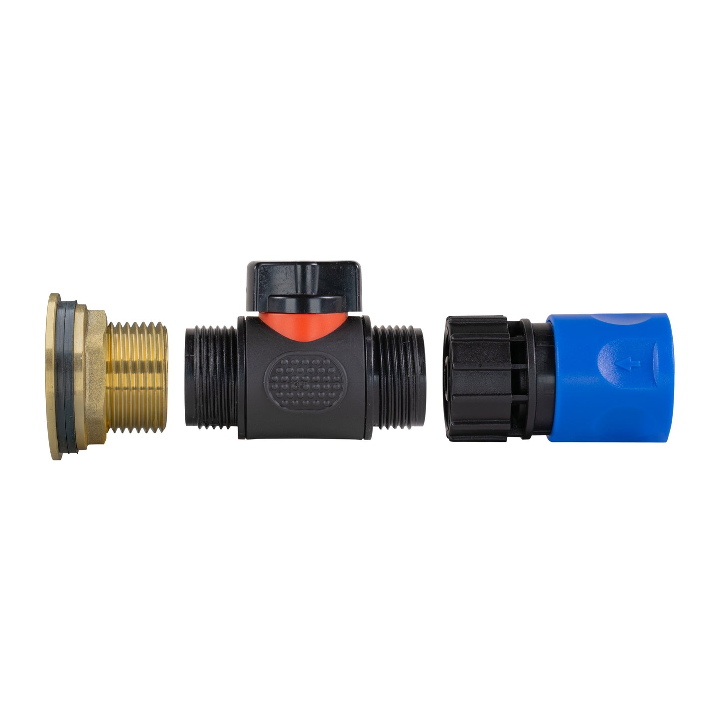 1" Brass Water Butt Fitting Set with In-Line Valve, Blue Female Quick Connector & Drill Bit