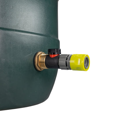 1" Brass Water Butt Fitting Set with In-Line Valve, Lime Female Quick Connector & Drill Bit