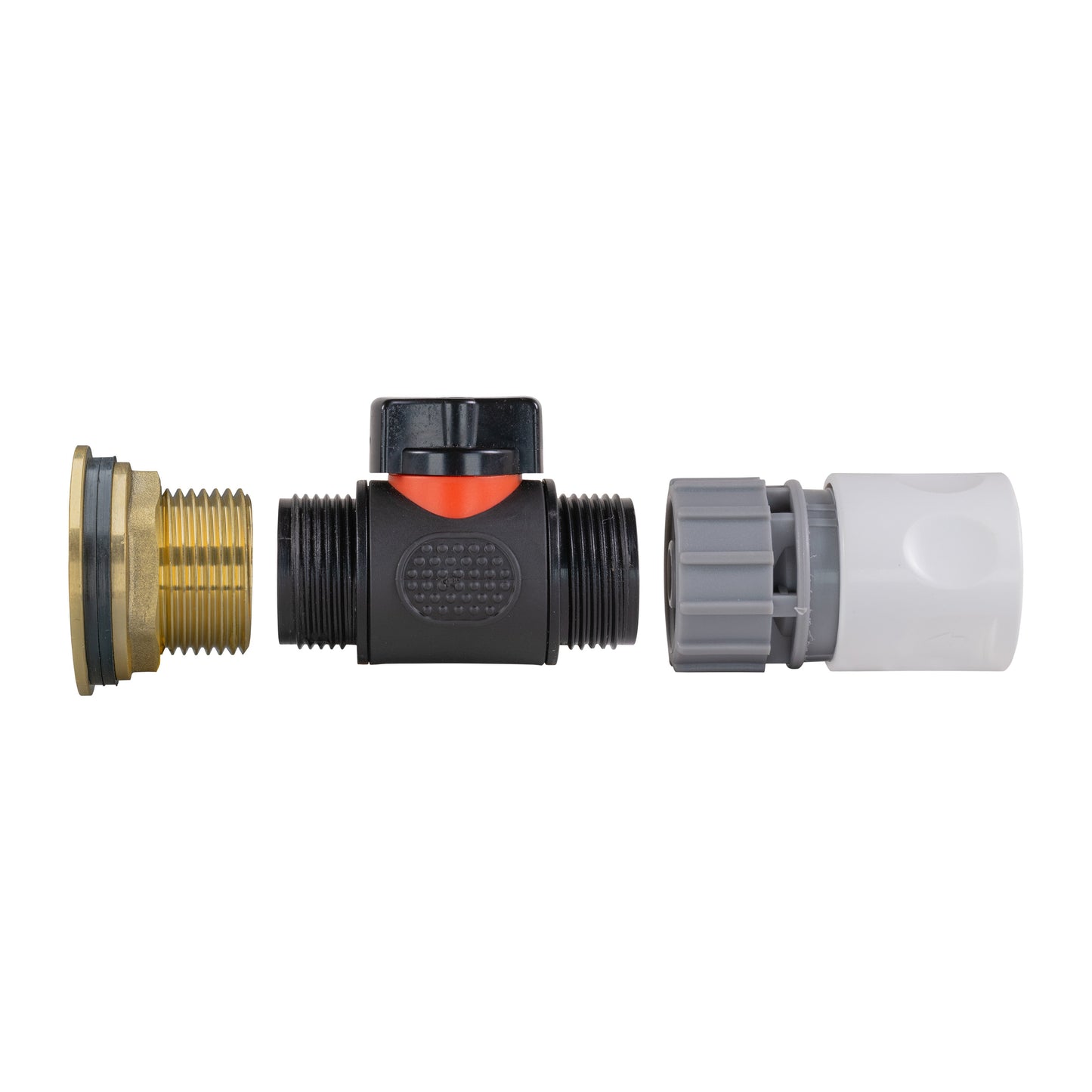 1" Brass Water Butt Fitting Set with In-Line Valve, WL Female Quick Connector & Drill Bit