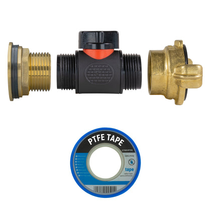1" Brass Water Butt Set Including Inline Valve & Geka Connector