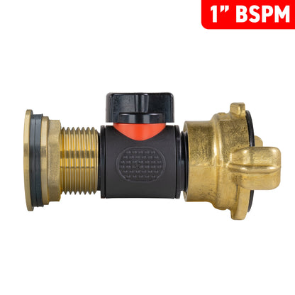 1" Brass Water Butt Set Including Inline Valve & Geka Connector