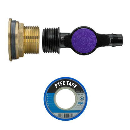 1" Brass Water Butt Set Including Inline Valve & 13mm Barb Irrigation Connector