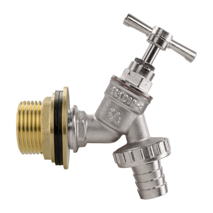 1" Brass Water Butt Set with Nickel-Plated Barbed Hose Tap & Hole Saw