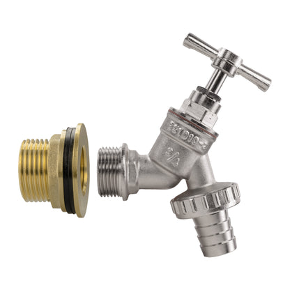 1" Brass Water Butt Set with Nickel-Plated Barbed Hose Tap & Hole Saw
