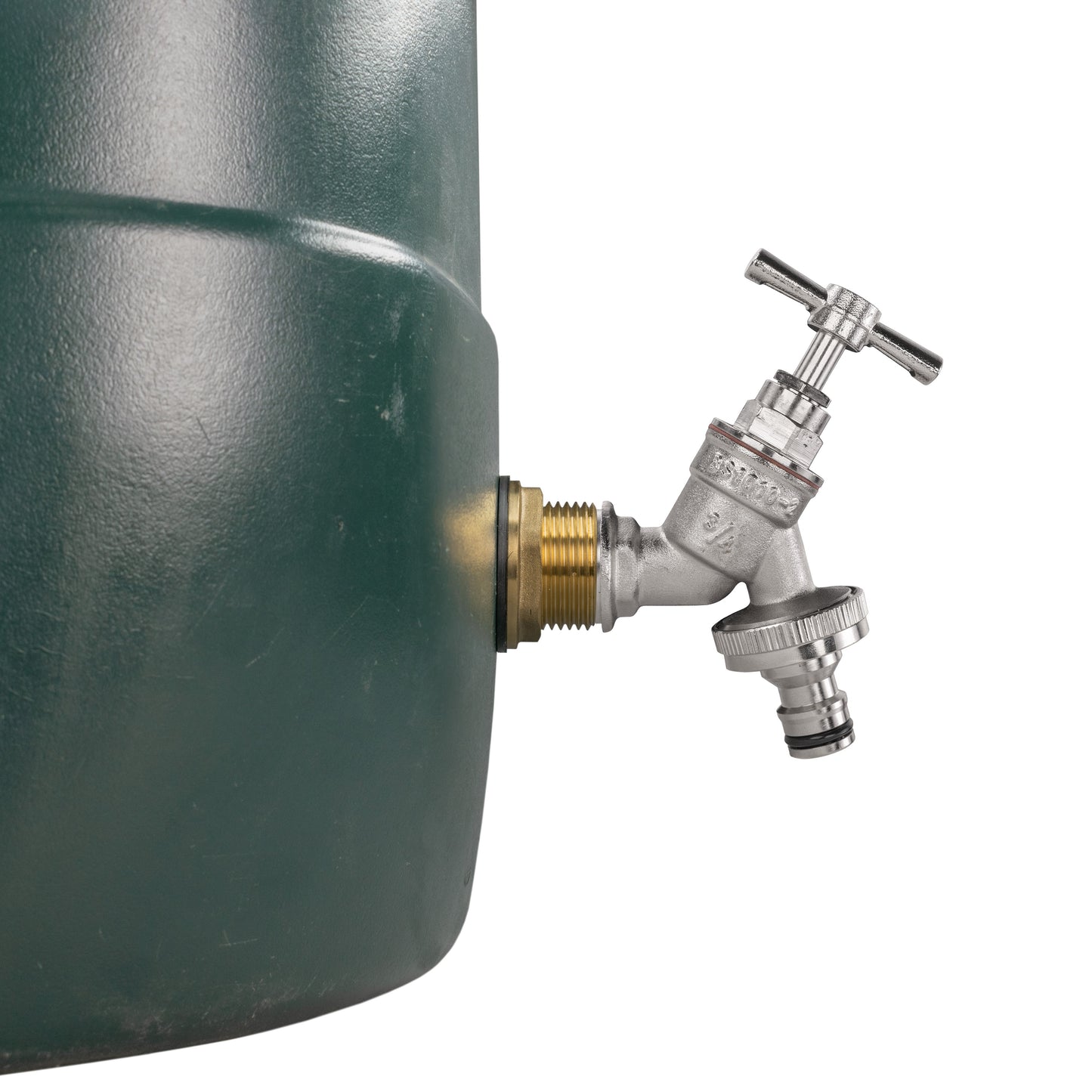 1" Brass Water Butt Set with Quick-Connect Nickel-Plated Tap & Drill Bit