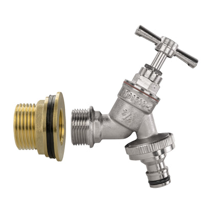 1" Brass Water Butt Set with Quick-Connect Nickel-Plated Tap & Drill Bit