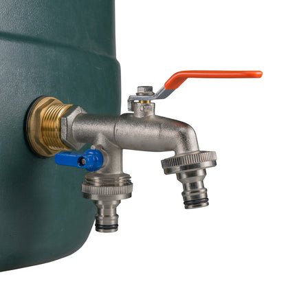 1” Brass Water Butt Set Including Dual Tap with Quick-Connect Fitting