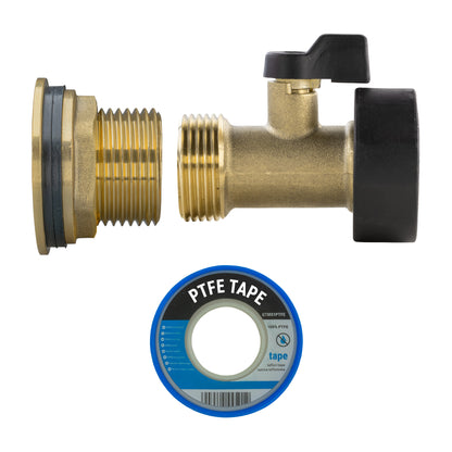 1" Brass Water Butt Outlet Kit with Valve & Drill Bit