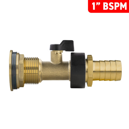 1" Brass Water Butt Set with Brass Tap, 19mm Hose Barb & Drill Bit