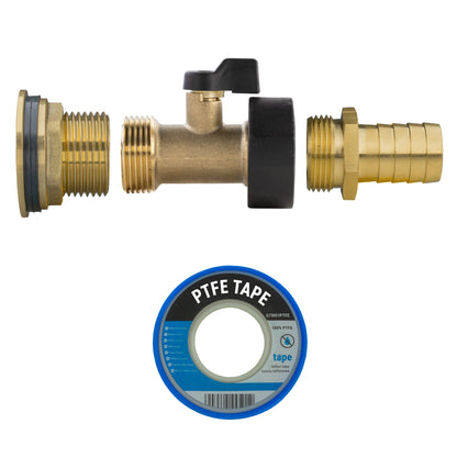 1" Brass Water Butt Set with Brass Tap, 19mm Hose Barb & Drill Bit